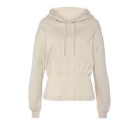 Hoodie LASCANA, Damen, Gr. 40/42, beige (creme), Sweatware, Obermaterial: 100% Baumwolle, unifarben, feminin, figurumspielend hüftlang, Langarm angesetztes Bündchen, Sweatshirts, mit elastischer Raffu