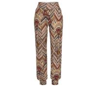 Jerseyhose LASCANA, Damen, Gr. 46, N-Gr, braun (braun, bedruckt), Jersey, Obermaterial: 100% Viskose, bedruckt, ethno, figurumspielend lang, Hosen Jerseyhose, mit Ethnoprint und Taschen, lockere Passf