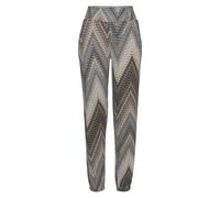 Jerseyhose LASCANA Gr. 36, N-Gr, bunt (schwarz, braun, creme bedruckt), Damen, Jersey, Obermaterial: 100% Viskose, bedruckt, Hosen, mit Alloverprint und Taschen, Stretchbund, Strandhose (89311051-36)