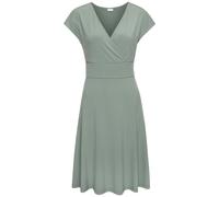 Midikleid LASCANA, Damen, Gr. 42, N-Gr, grün (sage grün), Jersey, Obermaterial: 95% Polyester, 5% Elasthan, unifarben, modisch, figurumspielend knieumspielend, tiefer V-Ausschnitt, Kurzarm, Kleider, a