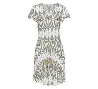 Jerseykleid LASCANA, Damen, Gr. 46, N-Gr, blau (sand, khaki bedruckt), Jersey, Obermaterial: 100% Viskose, bedruckt, figurumspielend kniefrei, V-Ausschnitt, Flügelärmel, Kleider Jerseykleid, mit Allov