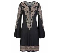 Jerseykleid LASCANA, Damen, Gr. 34, N-Gr, schwarz (schwarz, bedruckt), Jersey, Obermaterial: 100% Viskose, figurumspielend ca. Mitte Oberschenkel, V-Ausschnitt, weit, Kleider Jerseykleid, mit Bordüren