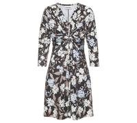 Jerseykleid LASCANA "aus bügelfreier Ware mit Knotendetail vorne mit Blumendruck", Damen, Gr. 36, N-Gr, bunt (schwarz, braun, blau bedruckt), Jersey, Obermaterial: 95% Polyester, 5% Elasthan, bedruckt