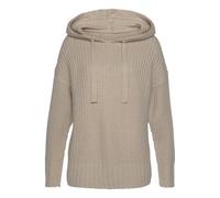 Kapuzenpullover LASCANA, Damen, Gr. 32/34, beige, Grobstrick, Obermaterial: 100% Polyacryl, unifarben, figurumspielend hüftlang, Rippstrickbündchen, Pullover Kapuzenpullover, aus weichem Grobstrick, w