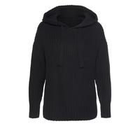 Kapuzenpullover LASCANA, Damen, Gr. 40/42, schwarz, Grobstrick, Obermaterial: 100% Polyacryl, unifarben, figurumspielend hüftlang, Rippstrickbündchen, Pullover Kapuzenpullover, aus weichem Grobstrick,
