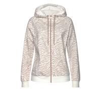 Kapuzensweatjacke LASCANA "Sweatshirtjacke mit Details in Roségold" Gr. 32/34, braun (beige, nougat) Damen Sweatjacken und seitlichen Taschen, Loungeanzug (49150828-32)