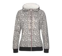 Kapuzensweatjacke LASCANA "Sweatshirtjacke mit Details in Roségold" Gr. 32/34, beige (beige, schwarz) Damen Sweatjacken und seitlichen Taschen, Loungeanzug (72404150-32)