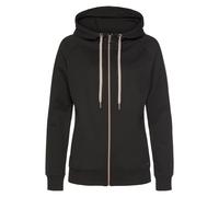 Kapuzensweatjacke LASCANA "Sweatshirtjacke mit Details in Roségold" Gr. 44/46, schwarz Damen Sweatjacken und seitlichen Taschen, Loungeanzug (76672625-44)