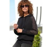 Kapuzensweatshirt LASCANA, Damen, Gr. 32/34, schwarz, Stoff, Obermaterial: 50% Viskose, 44% Polyester, 6% Elasthan. Ärmel: 95% Polyester, 5% Elasthan, unifarben, figurumspielend hüftlang, Rundhals, Ra