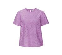 Kurzarmbluse LASCANA, Damen, Gr. 42, blau (violett), Web, Obermaterial: 100% Baumwolle, unifarben, figurumspielend hüftlang, Rundhals, Blusen, mit Lochstickerei, Damenbluse, casual-elegant (66384864-4