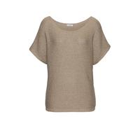 Kurzarmpullover LASCANA "in lockerem Ajourstrick mit Metallic-Effekt", Damen, Gr. 40/42, gelb (camelfarben, goldfarben), Strick, Obermaterial: 100% Polyacryl, unifarben, figurumspielend hüftlang, Rund