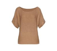 LASCANA Kurzarmpullover in luftigem Ajourstrick, camelfarben