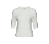 Kurzarmpullover LASCANA, Damen, Gr. 36/38, beige (creme), Rippstrick, Obermaterial: 80% Polyamid, 15% Viskose, 5% Polyester, unifarben, modisch, figurumspielend hüftlang, Rundhals, Kurzarm, Pullover,