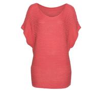 Kurzarmpullover LASCANA, Damen, Gr. 44/46, orange (koralle), Strick, Obermaterial: 100% Polyacryl, unifarben, figurumspielend hüftlang, Rundhals, Pullover, in luftigem Ajourstrick, Strickpullover, som