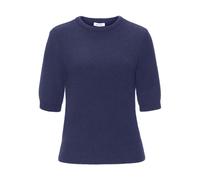 Kurzarmpullover LASCANA, Damen, Gr. 44/46, navy, Rippstrick, Obermaterial: 80% Polyamid, 15% Viskose, 5% Polyester, unifarben, figurumspielend hüftlang, Rundhals, Pullover, flauschiger Strickpullover,