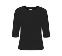 Kurzarmpullover LASCANA, Damen, Gr. 44/46, schwarz, Rippstrick, Obermaterial: 80% Polyamid, 15% Viskose, 5% Polyester, unifarben, modisch, figurumspielend hüftlang, Rundhals, Kurzarm, Pullover, flausc