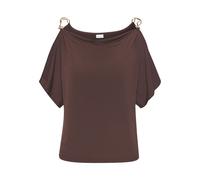 Kurzarmshirt LASCANA, Damen, Gr. 44/46, braun, Jersey, Obermaterial: 95% Polyester, 5% Elasthan, unifarben, modisch, figurumspielend hüftlang, Rundhals, Kurzarm Ärmel mit Ärmelschlitz, Shirts (3092783