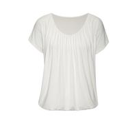 Kurzarmshirt LASCANA, Damen, Gr. 36/38, beige (creme), Single Jersey, Obermaterial: 95% Viskose (LENZING ECOVERO), 5% Elasthan, unifarben, Basic, figurumspielend normal, V-Ausschnitt, Kurzarm angeschn