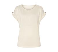 Kurzarmshirt LASCANA "mit Knopfdetail am Ärmelabschluss", Damen, Gr. 36/38, beige (creme), Feinstrick, Obermaterial: 50% Viskose, 46% Polyester, 4% Elasthan, unifarben, Basic, bequem, Rundhals, Kurzar