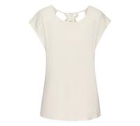 Kurzarmshirt LASCANA, Damen, Gr. 40/42, beige (creme), Jersey, Obermaterial: 100% Viskose, unifarben, modisch, figurumspielend hüftlang, Rundhals, Kurzarm angeschnitten, Shirts, mit Spitzendetail im R