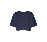 Kurzarmshirt LASCANA, Damen, Gr. XL (48/50), blau (dunkelblau), Single Jersey, Obermaterial: 95% Baumwolle, 5% Elasthan, lässig geschnitten bauchfrei, Rundhals, Shirts, mit kastigem Schnitt und Lagen-