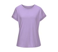 Kurzarmshirt LASCANA "mit glitzernem Strass-Design am Arm", Damen, Gr. 32/34, lila (flieder), Single Jersey, Obermaterial: 100% Baumwolle, unifarben, feminin, Rundhals, Kurzarm, Shirts, aus weicher Ba