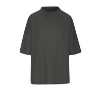 Kurzarmshirt LASCANA "mit Stehkragen", Damen, Gr. 48/50, grün (graugrün), Crêpe, Obermaterial: 97% Polyester, 3% Elasthan, unifarben, lässig geschnitten, Shirts, aus bügelfreier Crêpe-Qualität (753880