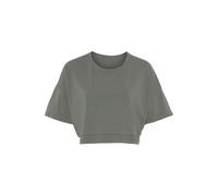 Kurzarmshirt LASCANA, Damen, Gr. L (44/46), grün, Single Jersey, Obermaterial: 95% Baumwolle, 5% Elasthan, unifarben, lässig geschnitten bauchfrei, Rundhals, Shirts, mit kastigem Schnitt und Lagen-Loo