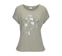 Kurzarmshirt LASCANA "mit schimmerndem Blumenprint", Damen, Gr. 36/38, grün (khaki), Single Jersey, Obermaterial: 95% Viskose (LENZING™ ECOVERO™), 5% Elasthan, bedruckt, bequem normal, Rundhals, mit A