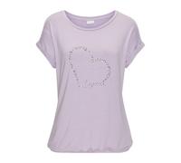 Kurzarmshirt LASCANA "mit Lascana Herz Print", Damen, Gr. 36/38, lila, Single Jersey, Obermaterial: 95% Viskose (LENZING ECOVERO), 5% Elasthan, bedruckt, modisch, figurumspielend normal, Rundhals, Kur