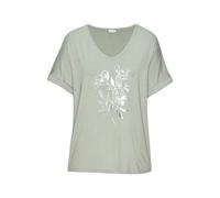 Kurzarmshirt LASCANA "mit schimmerndem Print", Damen, Gr. 36/38, lindgrün, Single Jersey, Obermaterial: 95% Viskose, 5% Elasthan, bedruckt, figurumspielend normal, V-Ausschnitt, angeschnitten Umschlag
