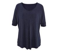 Kurzarmshirt LASCANA "mit Kellerfalte", Damen, Gr. 44/46, blau (navy, gepunktet), Obermaterial: 96% Viskose, 4% Elasthan, gemustert, ausgestellt, V-Ausschnitt, Shirts, aus weichem Viskose-Stretch (413
