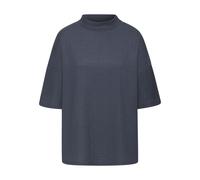 Kurzarmshirt LASCANA "mit Stehkragen", Damen, Gr. 44/46, blau (navy), Cru00eape, Obermaterial: 97% Polyester, 3% Elasthan, modisch, lässig geschnitten, Halbarm, Shirts, aus bügelfreier Crêpe-Qualität
