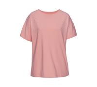 Kurzarmshirt LASCANA "mit Glitzersteinen", Damen, Gr. 32/34, peach, Single Jersey, Obermaterial: 50% Baumwolle, 50% Viskose (LENZING™ ECOVERO™), Glitzermuster, lässig geschnitten normal, Rundhals, Fle