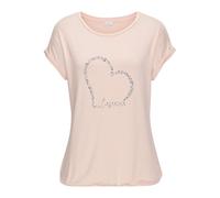 Kurzarmshirt LASCANA "mit Lascana Herz Print", Damen, Gr. 44/46, orange (peach), Single Jersey, Obermaterial: 95% Viskose (LENZING™ ECOVERO™), 5% Elasthan, bedruckt, figurumspielend normal, Rundhals, 