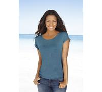 Kurzarmshirt LASCANA "mit modischem Cut-Out", Damen, Gr. 36/38, grün (petrol, gemustert, schwarz), Single Jersey, Obermaterial: 95% Viskose (LENZING ECOVERO), 5% Elasthan, unifarben, gemustert, casual