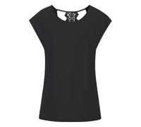 Kurzarmshirt LASCANA, Damen, Gr. 32/34, schwarz, Jersey, Obermaterial: 100% Viskose, unifarben, modisch, figurumspielend hüftlang, Rundhals, Kurzarm angeschnitten, Shirts, mit Spitzendetail im Rücken,