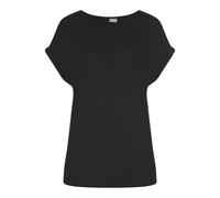 Kurzarmshirt LASCANA, Damen, Gr. 40/42, schwarz, Jersey, Obermaterial: 100% Viskose, unifarben, figurumspielend hüftlang, Rundhals, Aufschlag, Shirts, mit Rundhalsausschnitt, Jerseyware, Ärmelaufschla