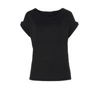 Kurzarmshirt LASCANA "mit Knopfdetail am Ärmelabschluss", Damen, Gr. 40/42, schwarz, Feinstrick, Obermaterial: 50% Viskose, 46% Polyester, 4% Elasthan, unifarben, Basic, bequem, Rundhals, mit Umschlag