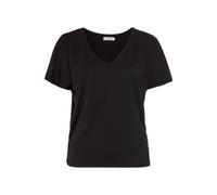 Kurzarmshirt LASCANA, Damen, Gr. 40/42, schwarz, Jersey, Obermaterial: 65% Polyester, 30% Viskose, 5% Elasthan, unifarben, figurumspielend hüftlang, V-Ausschnitt, Shirts, mit goldfarbenen Zierknöpfen