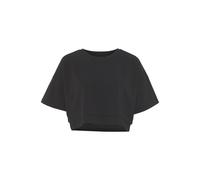 Kurzarmshirt LASCANA, Damen, Gr. M (40/42), schwarz, Single Jersey, Obermaterial: 95% Baumwolle, 5% Elasthan, unifarben, lässig geschnitten bauchfrei, Rundhals, Shirts, mit kastigem Schnitt und Lagen-