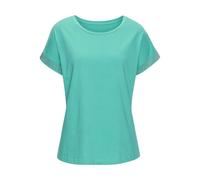 Kurzarmshirt LASCANA "mit glitzernem Strass-Design am Arm", Damen, Gr. 40/42, grün (smaragd), Single Jersey, Obermaterial: 100% Baumwolle, unifarben, figurumspielend, Rundhals, Shirts, aus weicher Bau