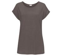 Kurzarmshirt LASCANA, Damen, Gr. 36/38, grau (taupe), Jersey, Obermaterial: 100% Viskose, unifarben, figurumspielend hüftlang, Rundhals, Aufschlag, Shirts, mit Rundhalsausschnitt, Jerseyware, Ärmelauf