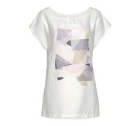 Kurzarmshirt LASCANA, Damen, Gr. 36/38, weiß (weiß, bedruckt), Satin, Obermaterial: 100% Viskose. Vorderteil: 95% Polyester, 5% Elasthan, bedruckt, figurumspielend hüftlang, Rundhals, Shirts, mit Fron