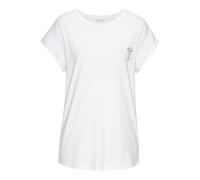 Kurzarmshirt LASCANA, Damen, Gr. 40/42, blau (weiß), Jersey, Obermaterial: 100% Baumwolle, unifarben, figurumspielend hüftlang, Rundhals, Shirts, mit dezentem Frontdruck, T-Shirt aus Baumwolle, Prints