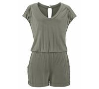 Kurzoverall LASCANA Gr. 36, N-Gr, grün (khaki) Damen Overalls Kurzoveralls mit V-Ausschnitt, elastischer Jumpsuit Taschen (698050-36)