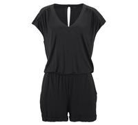 Kurzoverall LASCANA Gr. 44, N-Gr, schwarz Damen Overalls Kurzoveralls mit V-Ausschnitt, elastischer Jumpsuit Taschen Bestseller (350364-44)