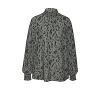 Langarmbluse LASCANA "mit gesmoktem Stehkragen und Animalprint", Damen, Gr. 36, grün (grün, schwarz bedruckt), Web, Obermaterial: 100% Viskose, gemustert, figurumspielend hüftlang, ohne Ausschnitt, Sm