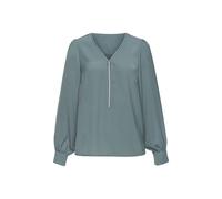 Langarmbluse LASCANA, Damen, Gr. 34, blau (petrol), Web, Obermaterial: 100% Polyester, unifarben, figurumspielend hüftlang, V-Ausschnitt, 1-Knopf-Manschette, Blusen, mit Reißverschlussdetail, elegante