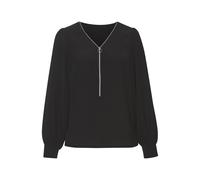 Langarmbluse LASCANA, Damen, Gr. 40, schwarz, Web, Obermaterial: 100% Polyester, unifarben, figurumspielend hüftlang, V-Ausschnitt, 1-Knopf-Manschette, Blusen, mit Reißverschlussdetail, elegante Damen